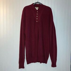 LL Bean Button VNeck Sweater Men 2XL Long Wine Long Sleeve CabinCore GrandPaCore